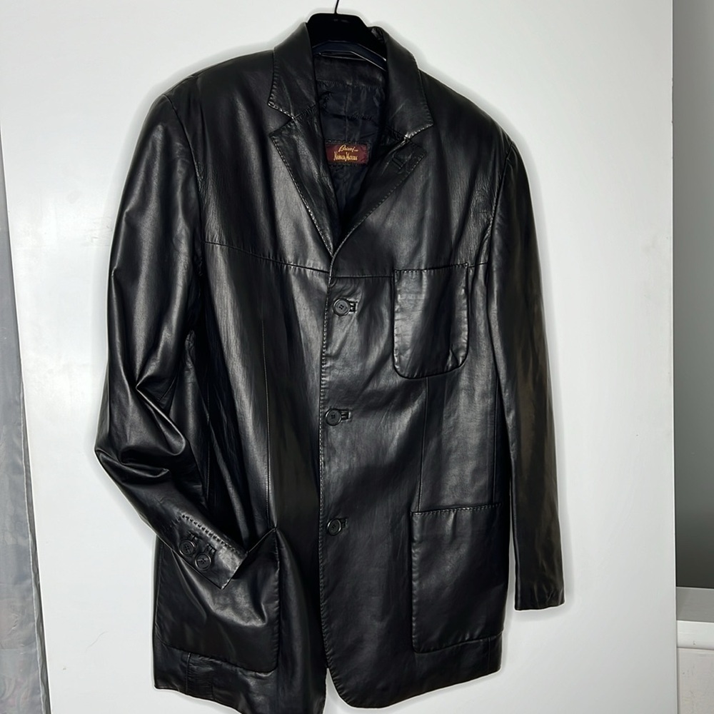 Brioni for Neiman Marcus Sz 44L Men’s Leather Front Button Patch Pocket Blazer